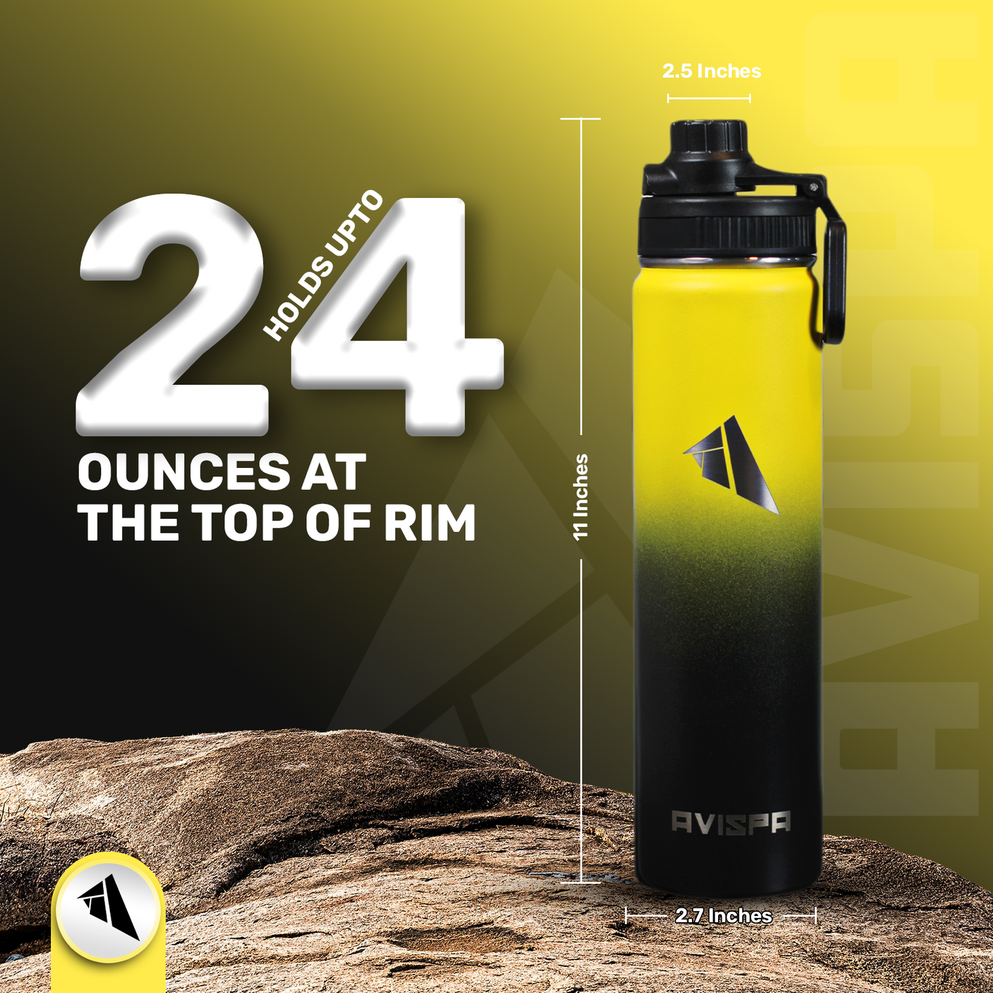 Stainless Steel Water Bottle Yellow and Black