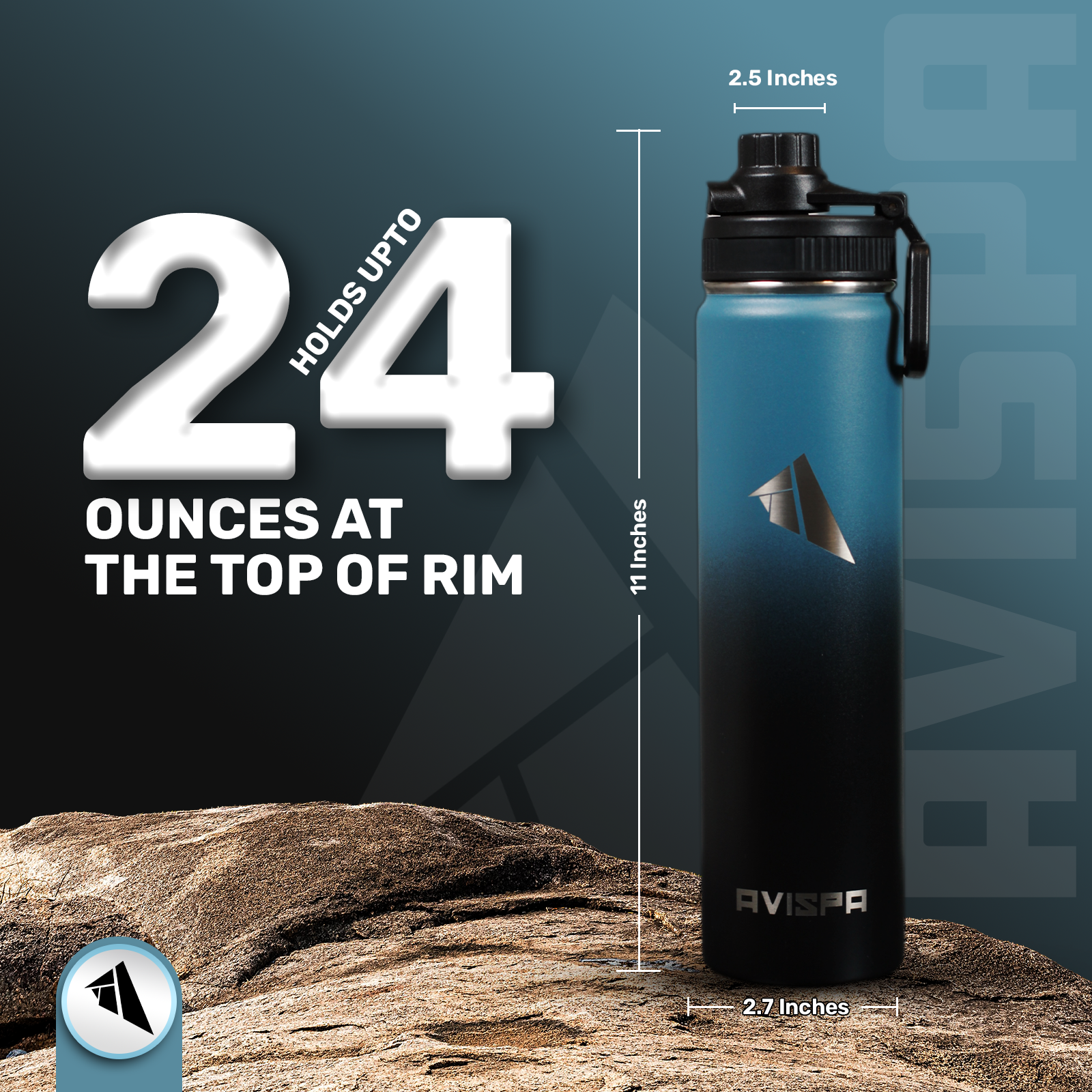 Stainless Steel Water Bottle Blue Gray and Black