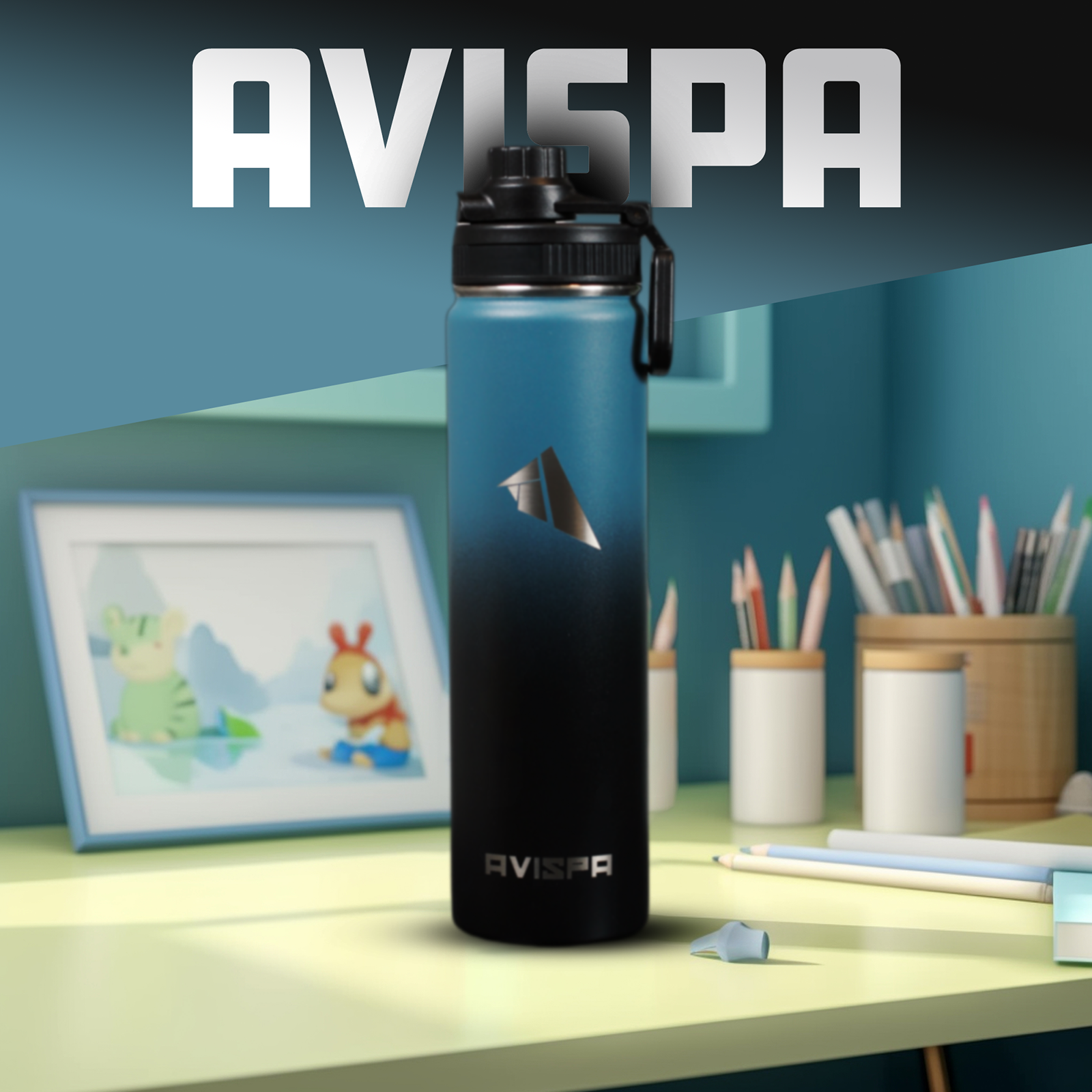 Avispa Double Stainless Steel Water Bottle 24oz Leak Proof 24hrs Cold 12hrs Hot