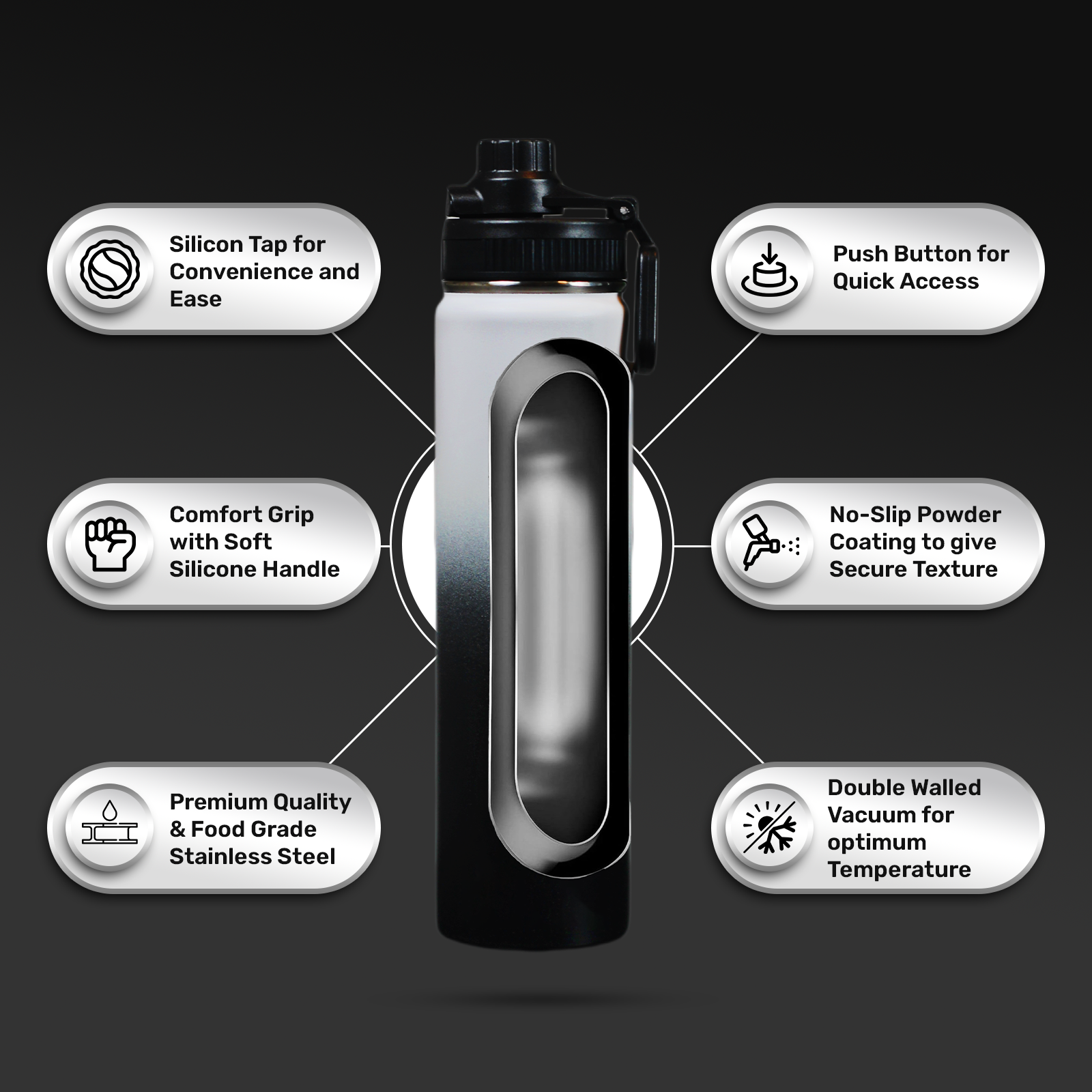 Avispa Double Stainless Steel Water Bottle 24oz Leak Proof 24hrs Cold 12hrs Hot